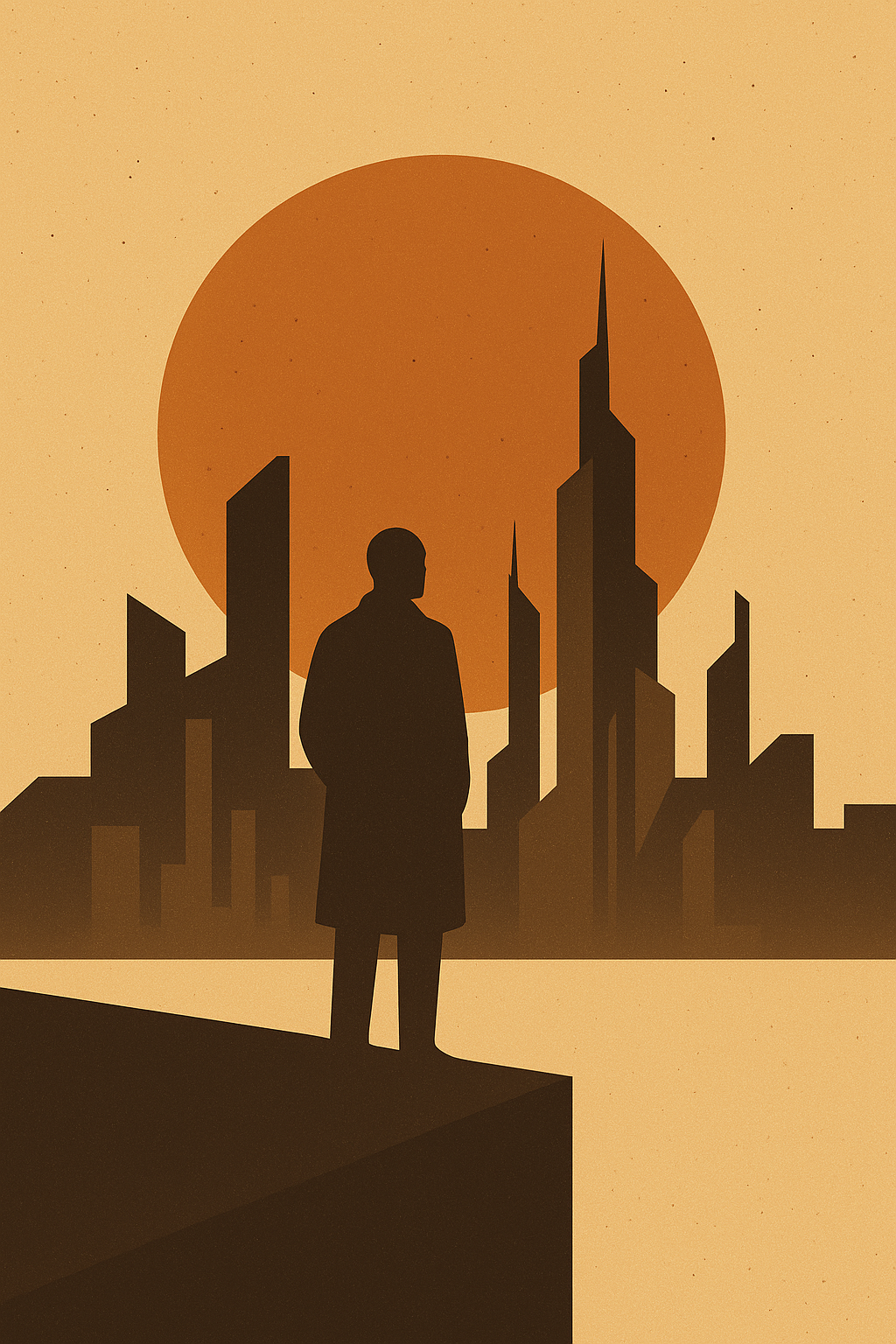 Ilustração simbólica com silhueta urbana